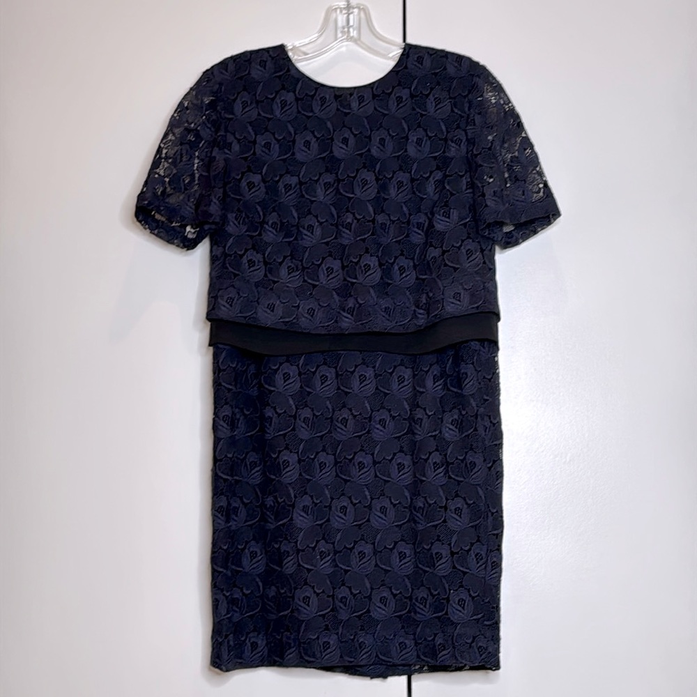 ALC A.L.C. midnight Blue Lace Flower Skirt Blouse Set sz 8 silk lined - Picture 2 of 8
